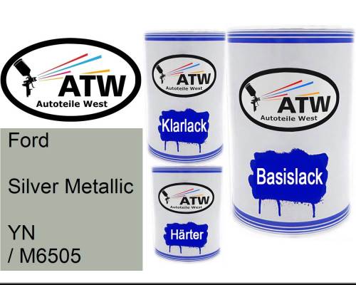 Ford, Silver Metallic, YN / M6505: 500ml Lackdose + 500ml Klarlack + 250ml Härter - Set, von ATW Autoteile West.